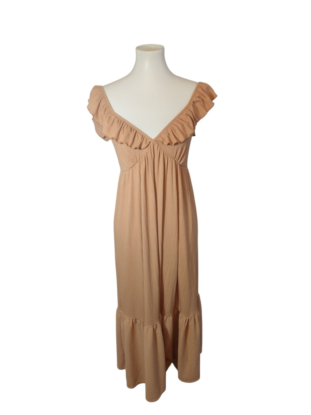 Anthropologie Women's Ruffle V-Neck Maxi Dress Butter Pecan